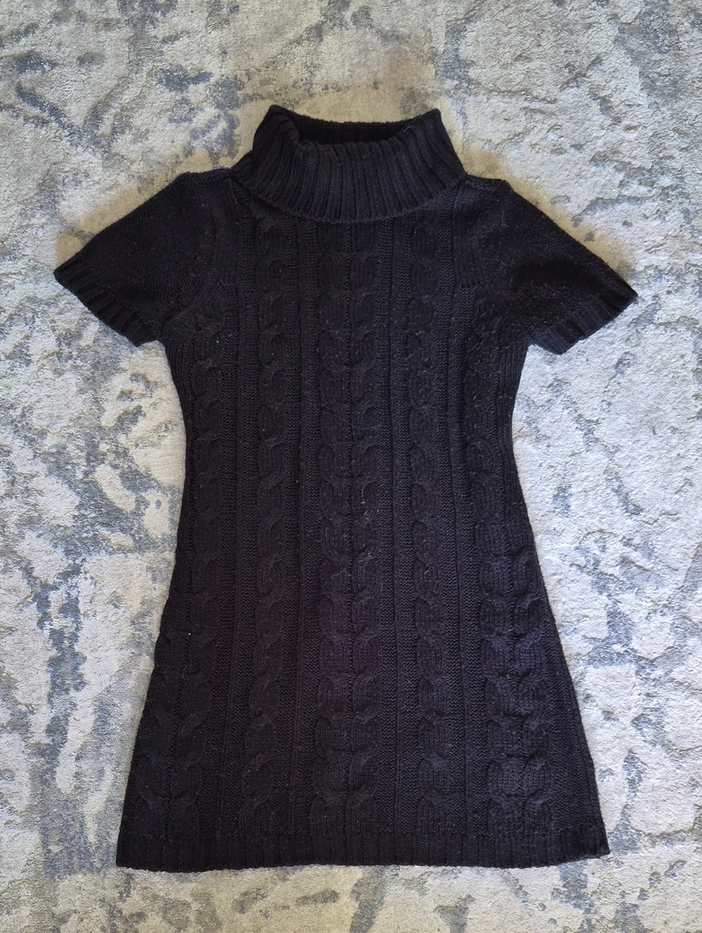 Black Cable Knit Turtleneck Short Sleeve Sweater Dress - Picture 1 of 1